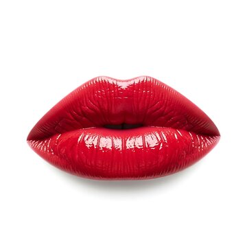 Close up of glossy red lips with shine effect