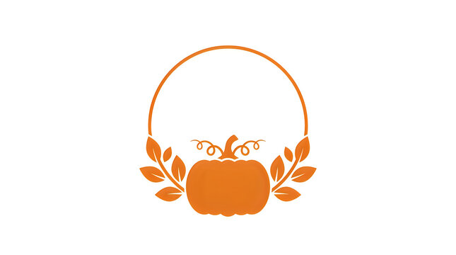 A beautiful autumn wreath featuring a prominent pumpkin at the center surrounded by colorful delicate fall leaves on a plain