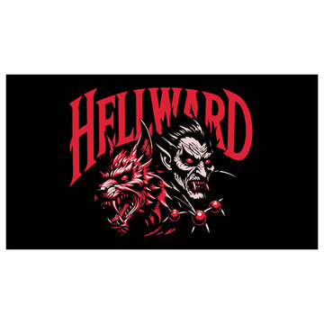 Hellboy character in dark red and black horror style illustration