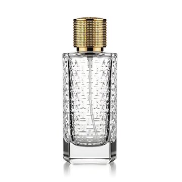 Elegant perfume bottle with golden cap