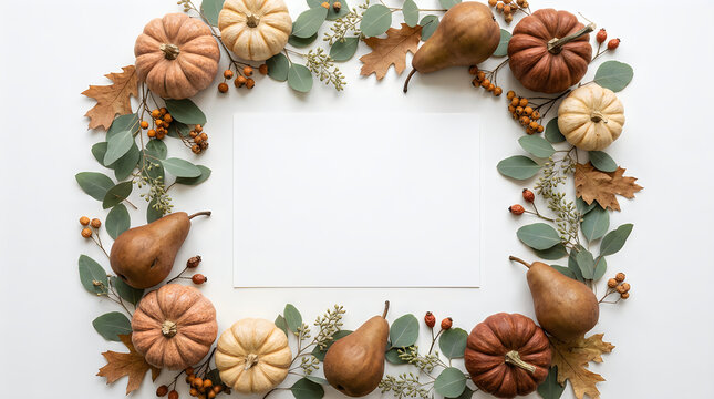 Beautiful autumn wreath created with delicate dried flowers and lush foliage displayed on a pristine white backdrop for fall seasonal