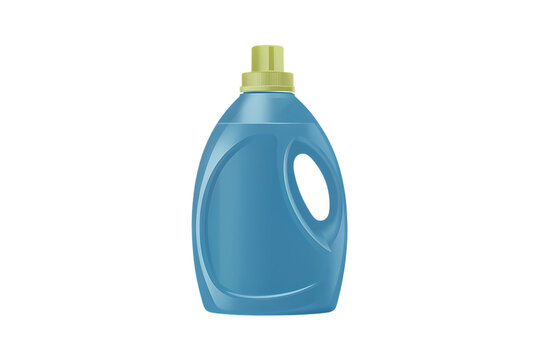 Blue plastic bottle of laundry detergent for cleaning clothes isolated on transparent background