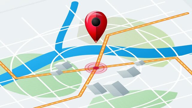 Red location pin marker on a digital city map with roads and streets