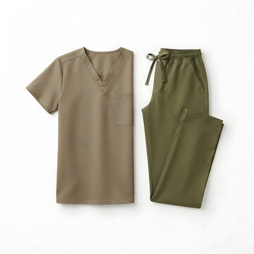 Medical scrubs neatly arranged on a clean transparent background provide a professional layout for healthcare apparel presentation.