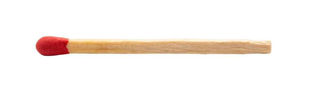 Single red tipped matchstick isolated on a clean transparent background