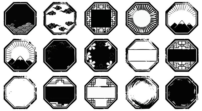 Collection of decorative octagonal frames with traditional motifs