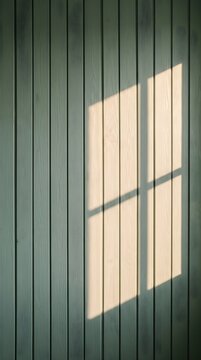 Sunlit Window Frame Shadow Overlay Effect on Dark Green Wooden Panel Background Texture