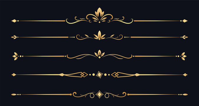 Elegant gold ornamental dividers. Decorative floral flourish separators. Luxury vintage calligraphic border elements