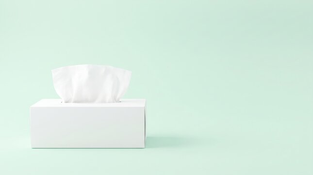 White tissue box with single sheet emerging on pastel green background