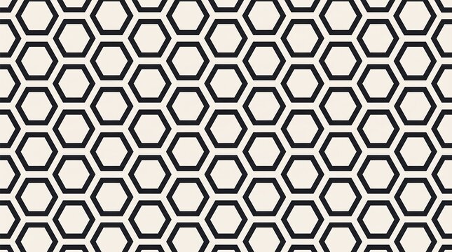 Geometric hexagon pattern background, black and white honeycomb texture, minimalist repeating hexagonal grid for modern design
