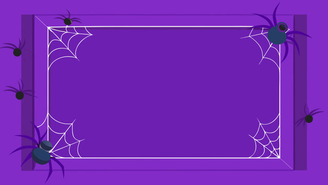 Halloween purple border frame decorated with spiders and cobwebs is suitable for spooky party invitations and photo presentations.
