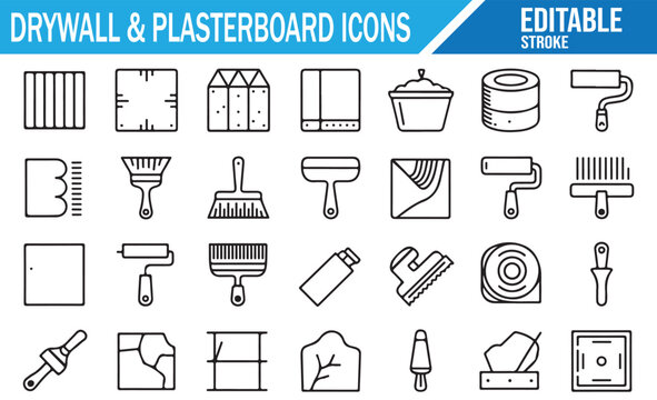 Drywall Finishing Tools with Trowel Level and Measuring Equipment Icons