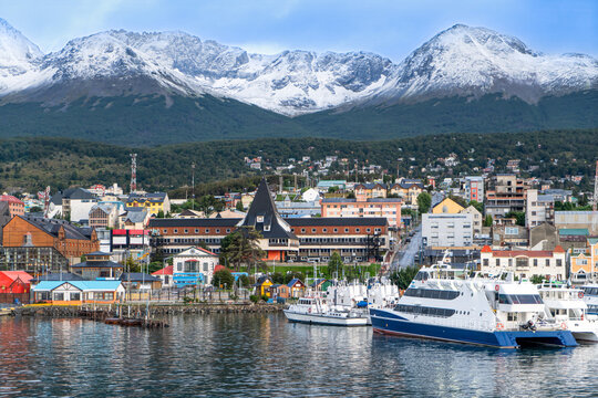 Argentina, Patagonia, in the city of Ushuaia. View of the port from the sea.