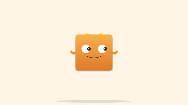 Cute Orange Square Monster Character with Big Eyes