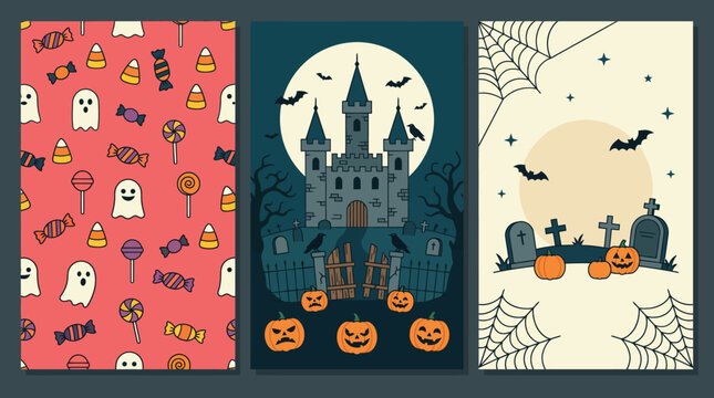 A spooky halloween trio delightful backgrounds for festive celebrations parties and digital decorations with a touch of magic