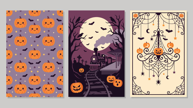 Spooky halloween backgrounds a trio of festive designs perfect for october parties and creepy celebrations with a touch of whimsy