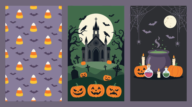 Spooky and delightful halloween backgrounds a trio of festive designs for your october celebrations and digital decorations