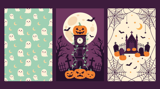 Spooky and delightful halloween backgrounds a trio of whimsical designs for your october celebrations and creative projects