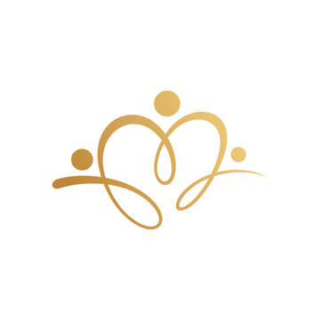 Family Logo Template with Heart Shape in Minimalist Line Art  Style