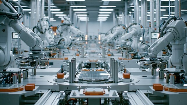 Robotic Arms in Action at Modern Factory