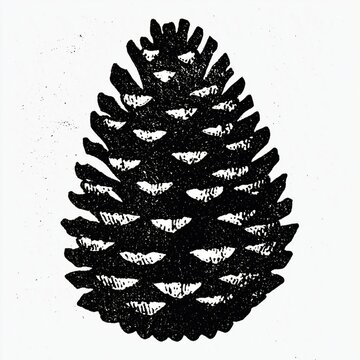 Black pine cone illustration with vintage hand-drawn texture