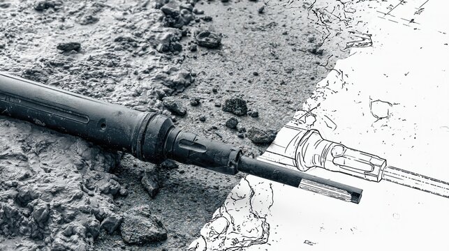 Bullet Worn Barrel of a Rifle Amidst Rocky Ground