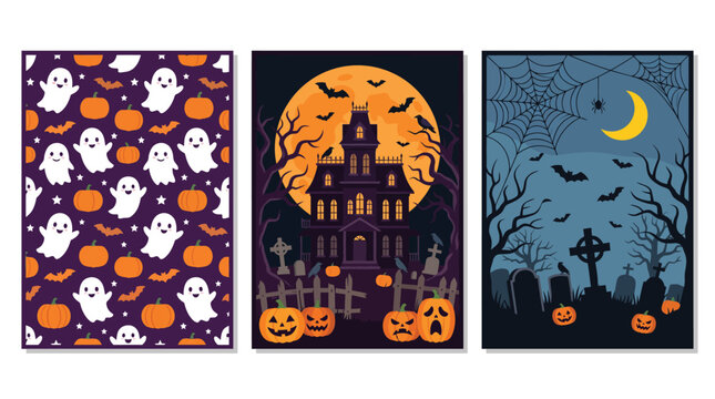 Spooky and delightful halloween backgrounds a collection of ghostly haunted house and moonlit cemetery scenes for festive celebrations