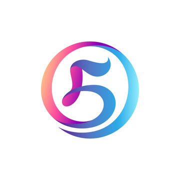 Number 5 in Circle Emblem Logo Design Template