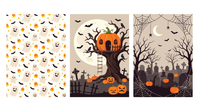 Spooky and delightful halloween backgrounds a trio of festive designs for your autumn celebrations and digital creations
