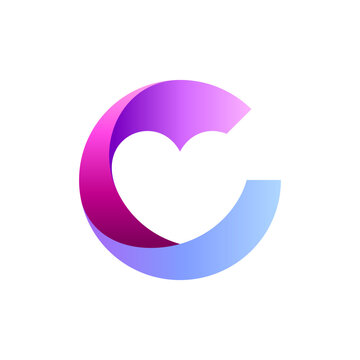 C Letter Logo with Heart Negative Space Shape