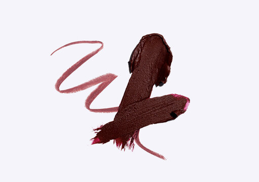 dark red burgundy plum lipstick swatch with pencil trace, cosmetics beauty product texture, liquid blush, lip liner, matte lip gloss swatch