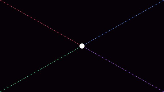 Minimalist abstract animation 4k background, with rotating colorful, dashed lines and, central white point