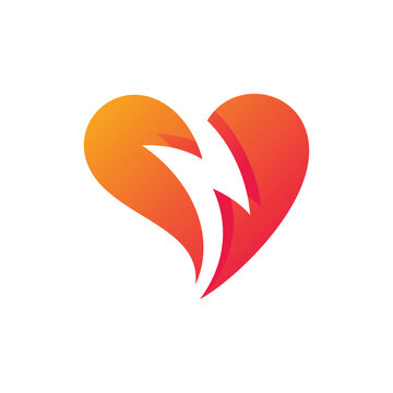 Heart Emblem Logo with Thunder Negative Space Shape