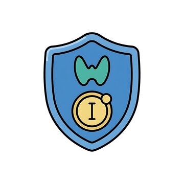 Thyroid health shield icon with iodine symbol for medical and wellness concepts
