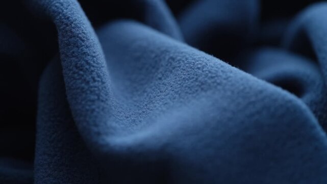 Soft blue fleece fabric with detailed folds and texture. Shallow depth of field. Close up.