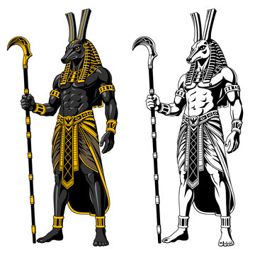 Seth. Ancient Egyptian God. Color and black and white versions clipart.