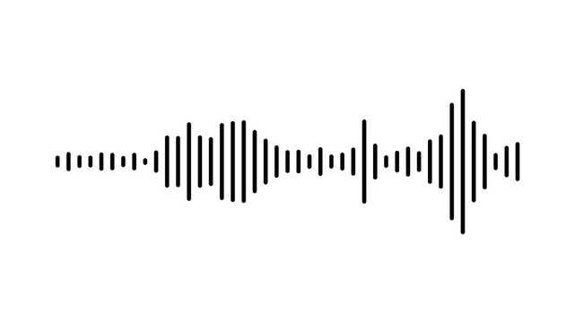 Clean black digital sound wave equalizer moving to beat, modern audio spectrum frequency line visual, minimalist podcast voice level waveform, simple sound indicator on white background. 4k video