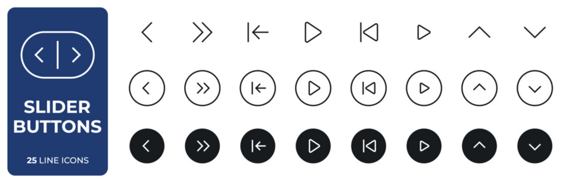 Rounded line arrow buttons icon set. Navigation and interface outline symbol. Simple pictograms for web, mobile apps, sliders, controls, direction, next, previous, forward, back and digital navigation
