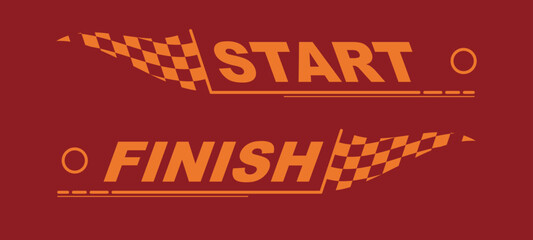 Fototapeta premium Retro Start and Finish Line Racing Banners Vector Art with Checkered Pattern on Red Maroon