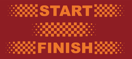 Fototapeta premium Retro Start and Finish Line Racing Banners Vector Art with Checkered Pattern on Red Maroon