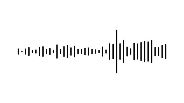 Modern black sound wave equalizer line bouncing dynamically, digital audio spectrum frequency visual, clean podcast voice level waveform, minimalist music player art on white background. 4k video
