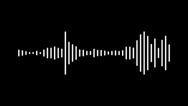 Modern white sound wave equalizer line bouncing dynamically, digital audio spectrum frequency visual, clean podcast voice level waveform, minimalist music player art on black background. 4k video