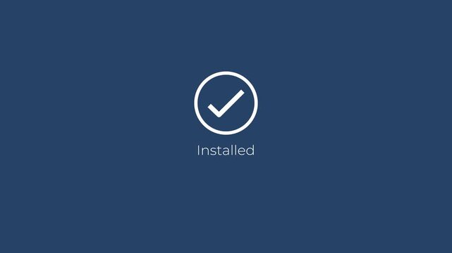 Install complete with checkmark animation. Digital success and confirmation concept.  Animation of 4k video. 