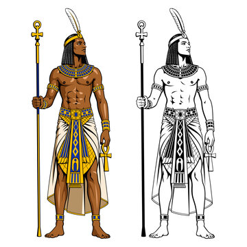Ancient Egyptian God of Air Shu. Color and black and white versions.