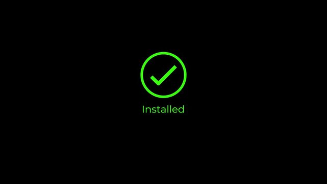 Install complete with checkmark animation. Digital success and confirmation concept.  Animation of 4k video. 