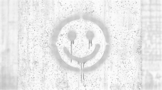 Abstract smiley face icon made of digital pixel noise and glitch art texture in black and white colors isolated on white background
