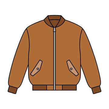 Brown bomber jacket with zipper and pockets, flat design