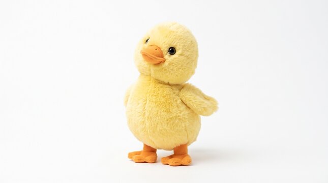 Adorable yellow plush duckling toy, soft fuzzy stuffed chick for children, cute nursery animal decoration isolated PNG with Transparent Background