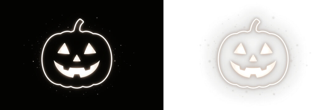 Glowing neon jackolantern pumpkin icon for halloween celebration isolated on transparent background