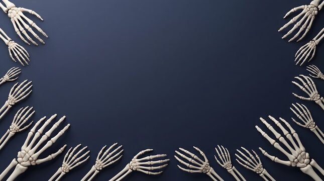 Spooky skeletal hands create a dark and eerie halloween border perfect for seasonal designs and artwork